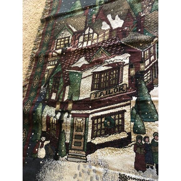 Peace On Earth Christmas Tapestry Throw Blanket NEW Victorian Village Cotton 74" - Picture 8 of 12